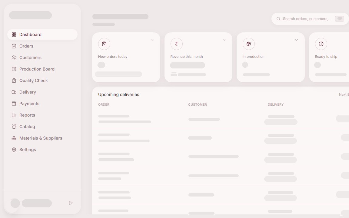 The order system dashboard with every customer detail blanked out, so only the interface shows